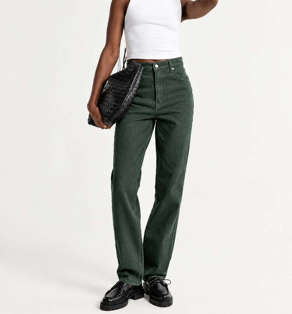 Abercrombie NWT The 90s Straight Ultra High Rise Jeans in Dark Green Size 32